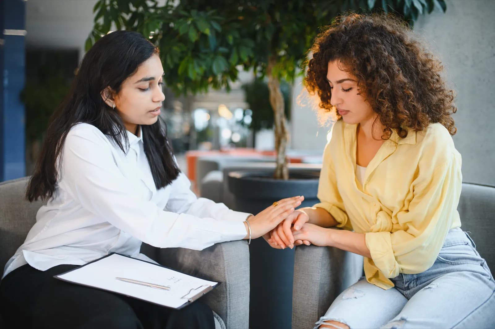 Discussing a diagnosis at Mahila Women's Clinic